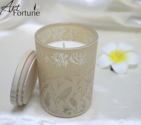 Luxury Scented Soy Aromatherapy Wax in Glass Candle with Flannel Label and Wooden Lid