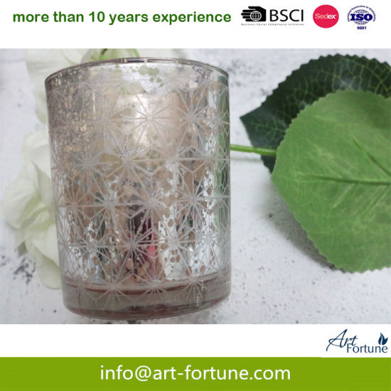 Glass Candle Holder with Outer Cut Surface and Inner Electroplated for Home Decoration