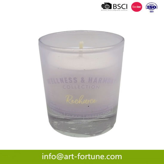Luxury Scented Soy Aromatherapy Wax in Purple Glass Candle with Decal Paper