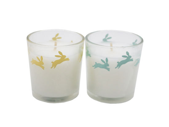 Esater Festival 4 Pk Glass Scented Votive Candles Box with Silk Printing in Gift Box for Home Decor