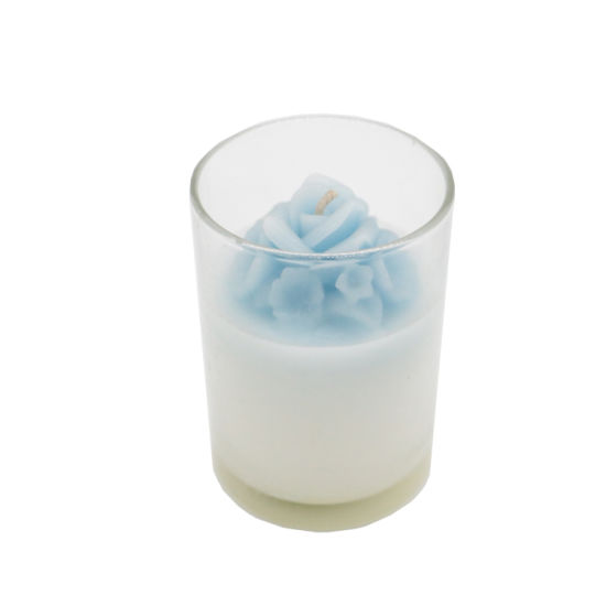 Glass Candle with Involved Flower for Home Decor