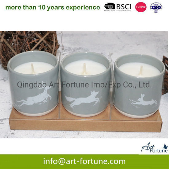Set of 3 Ceramic Candle with Painting in Gift Box for Home Decor