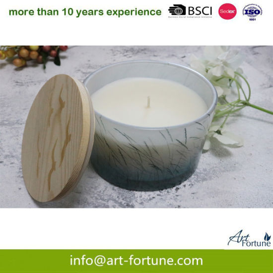 Inner Sprayed Scented Glass Candle with Full Wrapped Decal and Wooden Lid