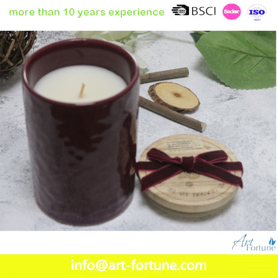Shaped Ceramic Scent Jar Candle with Wooden Lid for Home Decor