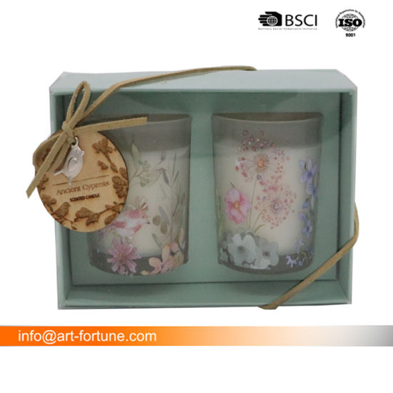 Set of 2 Scented Candle Gift Set with Decal Paper for Home Decor