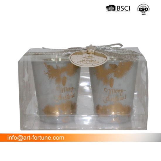 Electroplate and Laser Engrave Glass Tealight Candle Holder Gift Set in Pet Box