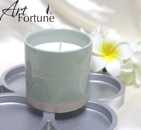Decorative Personalized Custom Green Ceramic Scented Candles, Popular Scented Custom Luxury Ceramic Cup Scented Candles
