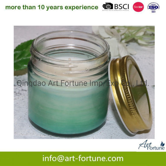 Printed Glass Jar Candle with Metal Lid for Home Decor