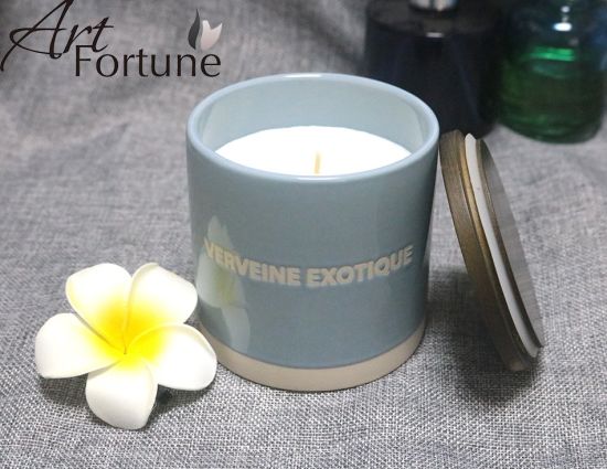Decorative Personalized Custom Blue Ceramic Scented Candles, Popular Scented Custom Luxury Ceramic Cup Scented Candles