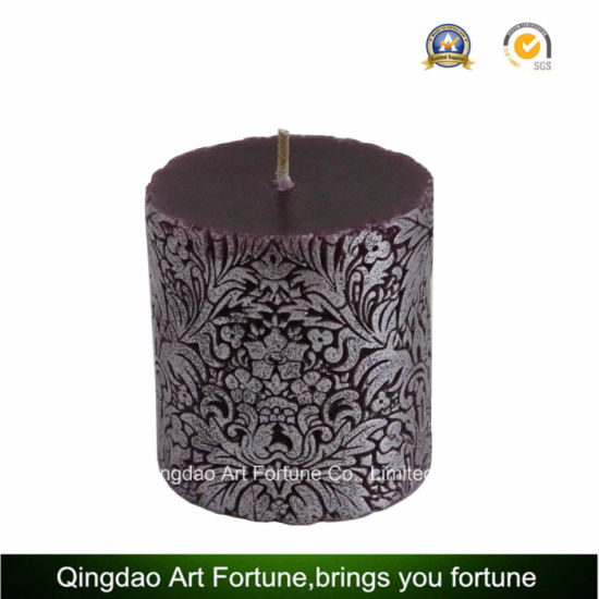 Metalic Embossed Pillar Candle for Home Decoration