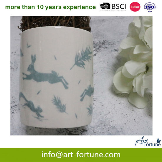 Scented Ceramic Candle with Embossment and Full Wrap Decal for Home Decoration