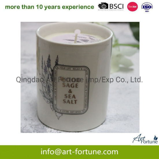 Round Scent Ceramic Candle with Decal Paper for Home Decor
