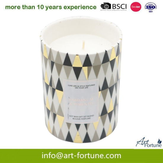 Ceramic Candle with Spray Color Paper Decal for Home Decor