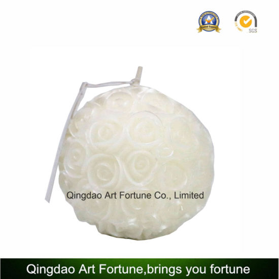 Carved Ball Shape White Wedding Candle with Embossed Rose Pattern