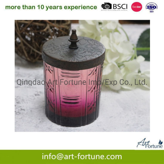 Printed Pink Glass Jar Candle with Ribbon for Valentine Festival