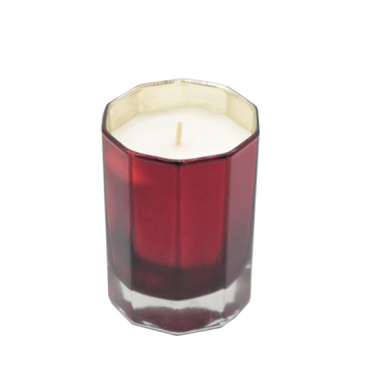 Scent Candle in Red Glass Jar with Electroplate Inside for Home Decor