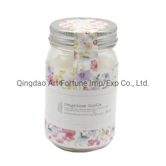 Scent Glass Jar Candle with Color Label and Metal Lid of Home Decor